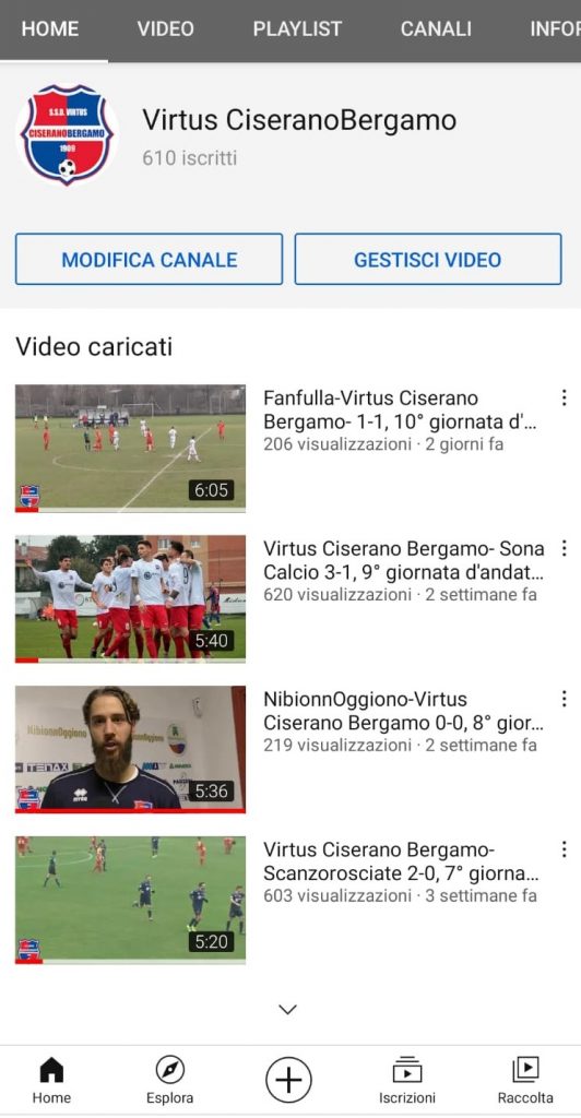 Virtus Ciserano Bergamo-Vis Nova Giussano in diretta sulla pagina Youtube rossoblù