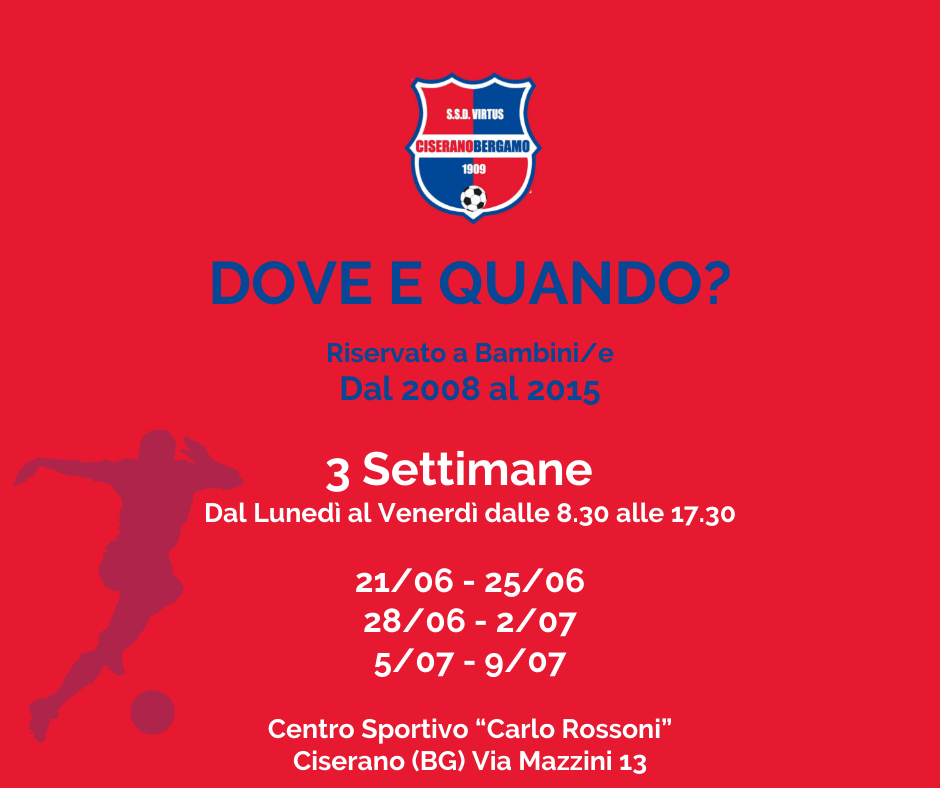 Galleria Torna il VCBG Summer Camp: scarica l’adesione per partecipare all’edizione estiva. Tre settimane di calcio e divertimento con gli allenatori rossoblù!