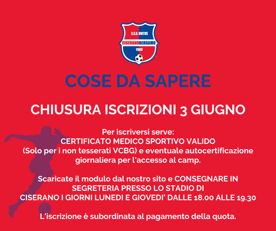 Galleria Torna il VCBG Summer Camp: scarica l’adesione per partecipare all’edizione estiva. Tre settimane di calcio e divertimento con gli allenatori rossoblù!