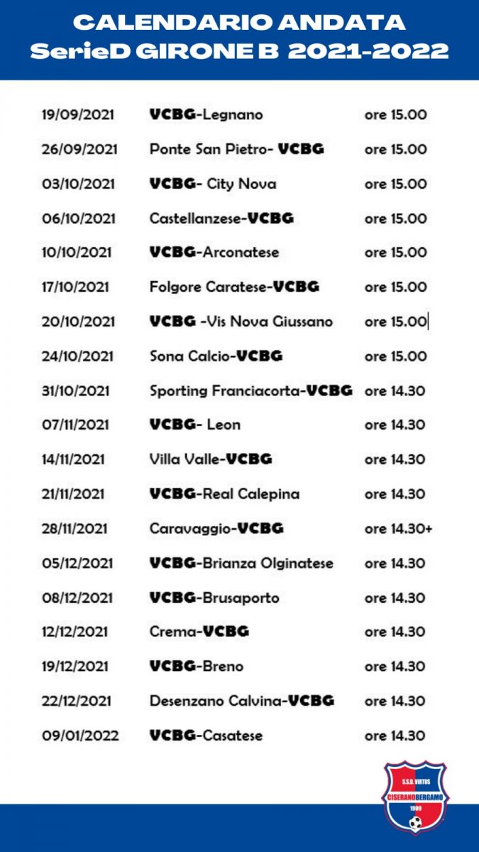 Calendario girone B Serie D 2021-2022: all’esordio sarà Virtus Ciserano Bergamo-Legnano