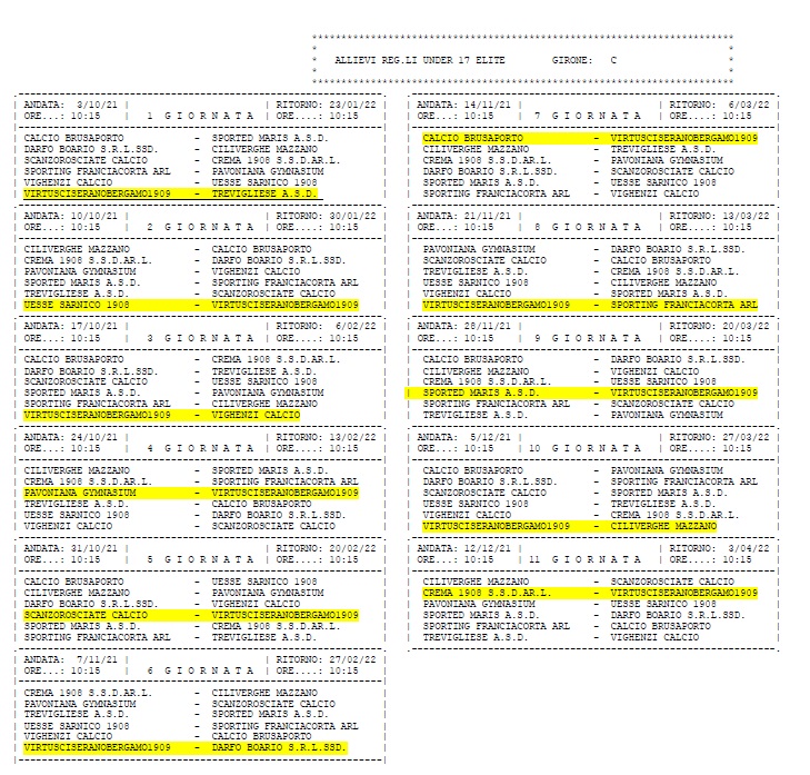 I calendari delle categorie giovanile Under 17, Under 16 e Under 15