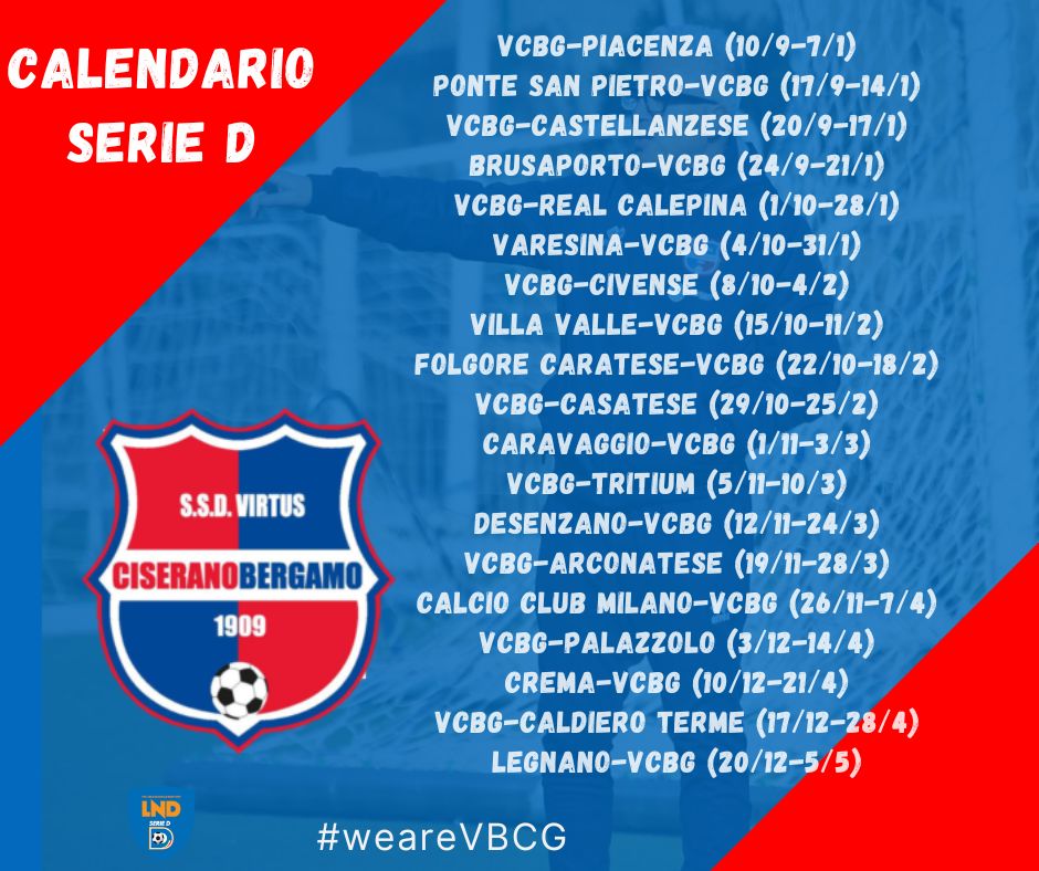 Il calendario del girone B: esordio con il Piacenza per la Virtus Ciserano Bergamo